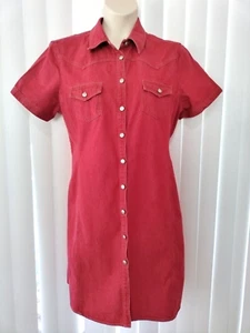 Avenue Blues Red Denim Dress Women 16 Cowgirl Vintage Rivet Button Hong Kong - Picture 1 of 10