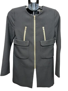 Nuevo con etiquetas Abrigo Metáfora Talla XS Negro Expuesto Cremallera Largo Medio Chaqueta Bolsillos Forrado - Imagen 1 de 5