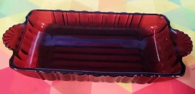 Vintage Anchor Hocking Royal Ruby Red Starburst Butter Dish Relish Tray G3 - Image 1 of 4