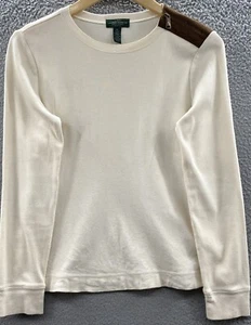 Ralph Lauren LRL Shirt Womens PL Petite Elbow Patches Off White Ivory Ladies - Picture 1 of 9