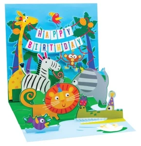 Up With Paper Everyday Pop-Up Greeting Card With Envelope JUNGLE PARTY 4.5”x4.5” - Picture 1 of 2