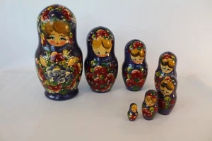 Vintage Handmade 7 Pieces Purple Russian Nesting Dolls - Picture 1 of 11