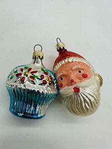 Vintage Santa Head Face Ornament and Cupcake Ornament Made in Columbia - Picture 1 of 12