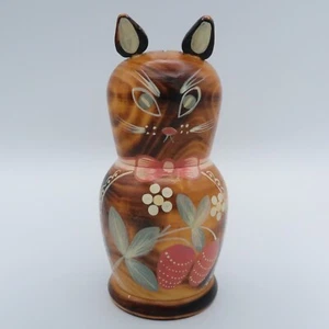 Vintage Wooden Hand Painted Russian Cat Bank - Picture 1 of 13