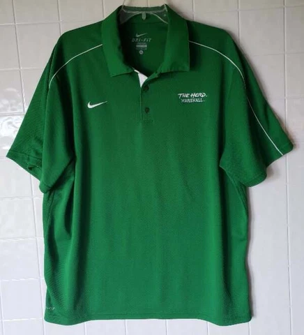 Mens XL Nike Dri-Fit Marshall University Thundering Herd Green Polo Shirt Stitch Cover