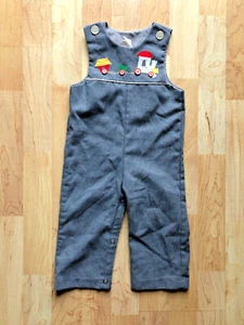 Vintage Boys John John Overalls Romper Train Applique Gray 12M Polyester - Picture 1 of 9