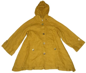 SIGRID OLSEN Lagenlook Linen Mustard Yellow Button-Front Hooded Jacket Top M - Picture 1 of 7