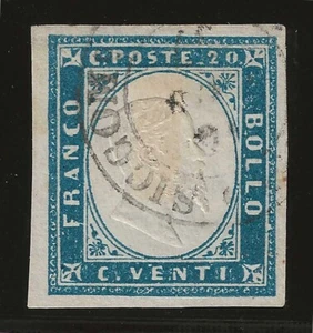 1855 Sardinien - 20 c. dunkles sächsisches Kobalt 15 S. Martino Siccomario Bottacchi - Bild 1 von 2