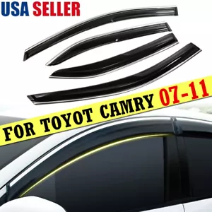 FOR 2007-2011 TOYOTA CAMRY CHROME TRIM 3D WAVY DOOR WINDOW VISOR VENT RAIN GUARD - Picture 1 of 6