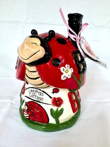 Blue Sky Clayworks Ladybugs Cottage Tealight Candle Holder - Picture 1 of 7