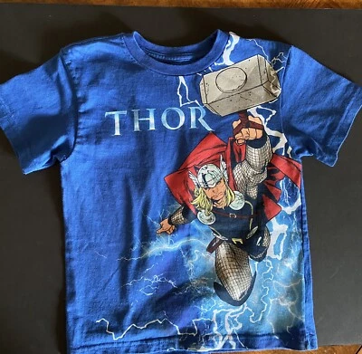Camiseta Marvel Super Heroes Thor Niños Pequeña 5-6 Vengadores Niños Gráfico Azul Foto 1 de 4