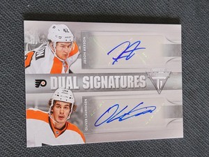 2013-14 PANINI TITANIUM JASON AKESON OLIVER LAURIDSEN RD-PHI DUAL AUTO AUTOGRAPH