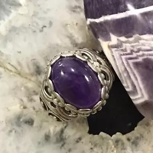 Carolyn Pollack Sterling Silver Oval Amethyst Dome Ring Size 8.25 For Women - Picture 1 of 10