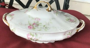 Vintage Limoges Havilland Gemüse bedeckt Teller rosa Rosen ideal für einen Shabby - Bild 1 von 12