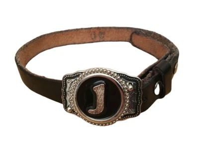 Jaden Youth's Tooled Black Rough Cut Leather w/ Silver & Black Buckle Size 20 - Image 1 of 4