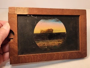 Antigua linterna mágica alemana tobogán de vidrio mecánico - barco en el océano - Imagen 1 de 3