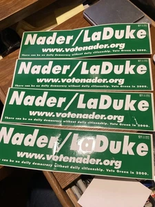 VIER RALPH NADER / LaDUKE VOTE GRÜN IN 2000 AUTOAUFKLEBER - Bild 1 von 4