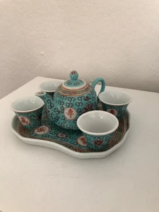 Luxus traditionelles chinesisches Teeservice Keramik - 11-teilig blaue Glasur - Bild 1 von 9