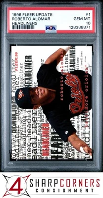 1996 FLEER UPDATE HEADLINERS #1 ROBERTO ALOMAR HOF POP 2 PSA 10 - Image 1 of 3
