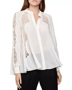Camicetta chiffon REISS Fianna con inserto in pizzo semi trasparente stile altalena trapezio taglia 6 - Foto 1 di 11
