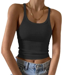Women's Sleeveless Tank Top Form Fitting Scoop Neck Ribbed Knit Basic Cami Ti... - Picture 1 of 7