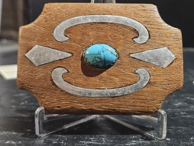 Fivela de cinto de madeira turquesa feita à mão B34 - Imagem 1 de 2