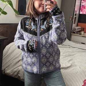ICELANDIC 100%Wool Nordic Fair Isle Zip Front Sweater Jacket. Size L - Picture 1 of 15