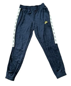 Nike Girl’s Velvet Pants Track Navy Blue Sz L Logo Joggers Retro 80s 90s Y2K - Picture 1 of 12