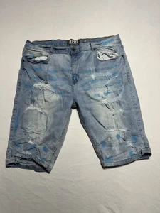 Pantalones Cortos Denim Pintura Envejecida Salpicaduras Lavado Ligero Hasta la Rodilla Talla 42 Otro Hy - Imagen 1 de 7