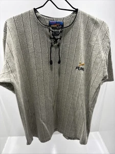 Puma Vintage Striped Lace Up Shirt Jersey Embroidered Logo Beige Black Size L - Bild 1 von 7