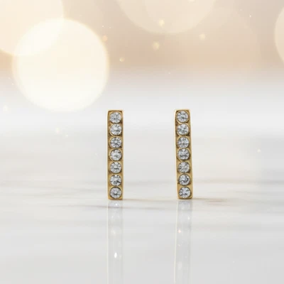 Kate Spade New York Gold Tone Pave Crystal Bar Stud Earrings Dainty Sparklers - Image 1 of 3