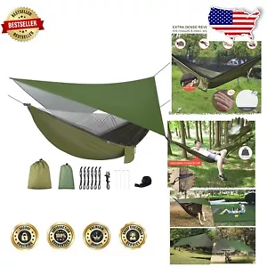 Compact Double Hammock with Rain Fly & Insect Net - Perfect for Hiking & Travel - Picture 1 of 11