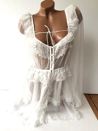 UNDERCOVER Accappatoio da sposa VS For Love & Lemons maglia trasparente pizzo floreale bianco taglia media nuovo con etichette