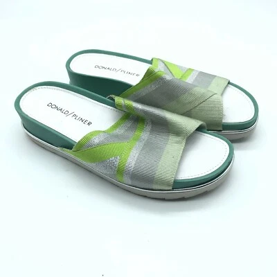 Sandalias Donald Pliner para mujer sin cordones de tela a rayas verde gris talla 5 Foto 1 de 4