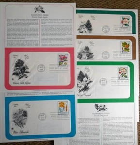 1998 Flowering Trees 5 different Sc 3197a FDCs with PCS cachet info pages - Picture 1 of 4