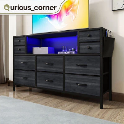 Cómoda negra con 10 cajones puerto USB ajustable LED armario de almacenamiento organizador de dormitorio Foto 1 de 4