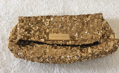 Victoria's Secret Gold Sequined Clutch/Mini Handbag Fold over Snap 10”x 5.5” - Image 1 of 4