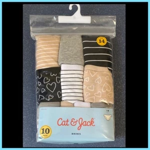 Cat & Jack GIRLS Sz 14 Cotton Bikini UNDERWEAR 10 PkMulticolor Heart Star Stripe - Picture 1 of 4