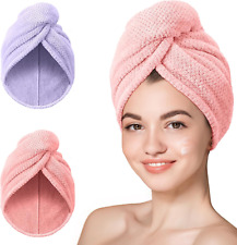 Professional title: " Microfiber Hair Towel Set - 3 Pack Hair Turbans for Wet Ha