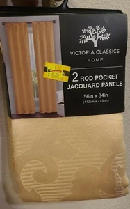 Victoria Classics Home 2 Rod Pocket Jacquard Gold 56 x 63" Panels-NIP - Picture 1 of 7