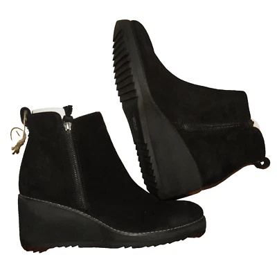 AQUA Sofft Emeline Black Suede Waterproof Wedge Heel Booties Size 9.5 - Image 1 of 4