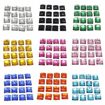 200 Flatback Acrylic Square Sewing Rhinestone Buttons 10X10mm Sew on beads - Image 1 of 4