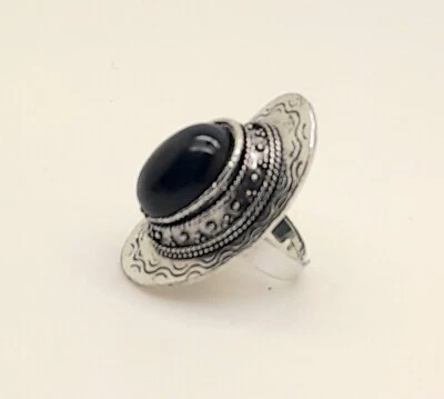 R001 винтажный ретро этнический коренастый стиль черный овальной формы регулируемый модное кольцо - Изображение 1 из 4