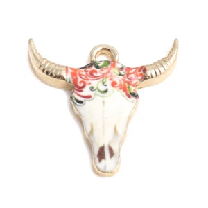 10 Pretty Cow Skull Shaped Gold Plated Charm Pendant with Enamel Detail - Picture 1 of 2