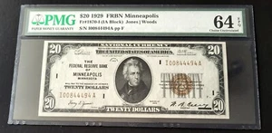 1929 $20 FRBN Federal Reserve Bank - Minneapolis FR# 1870 - i PMG CH UNC 64 EPQ - Picture 1 of 2