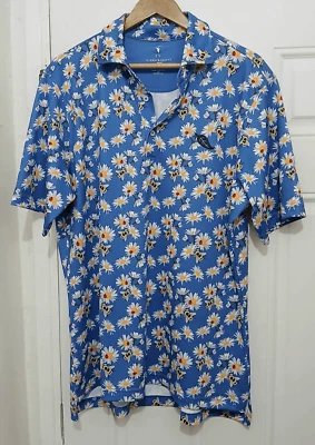 Fairway and Greene mens large bee sunflower yellow blue golf shirt made in USA - Image 1 of 4