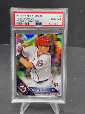 2016 TREA TURNER TOPPS CHROME PRISM REFRACTOR ROOKIE CARD #32 PSA 10 GEM MINT RC - Image 1 of 2