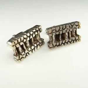 Modernist Brutalist 1970s Mens Unique Silver Cuff Links Cuff Links Groom Wedding - Bild 1 von 4