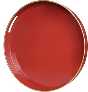 Red round Decorative Tray with Handles, 13" Elegant Coffee Table Serving Tray fo - Picture 1 of 7