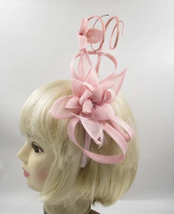Large Swirl Loop Pink Sinamay Headband Fascinator Weddings Ascot Hatinator Races - Picture 1 of 9